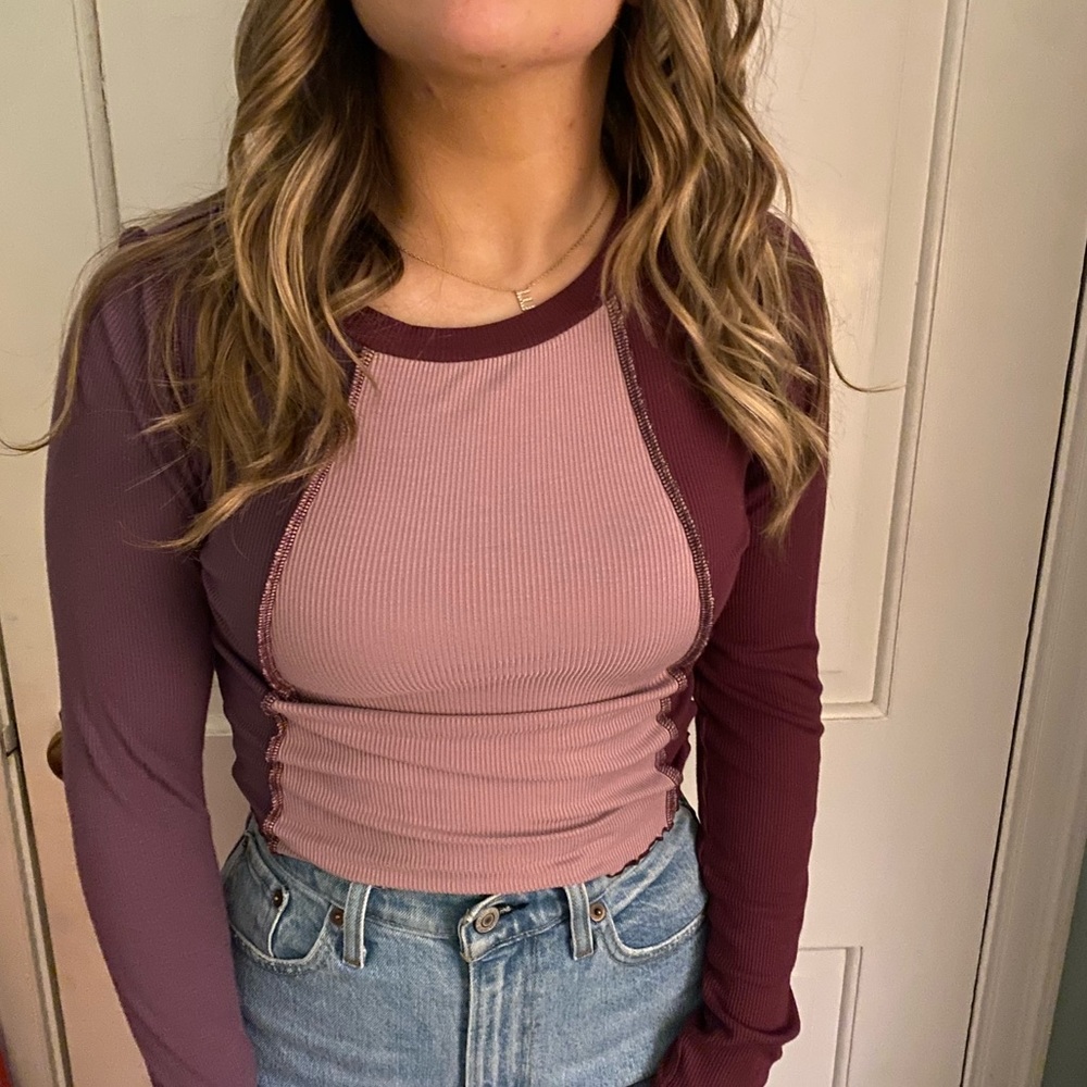 Purple color blocked crop top